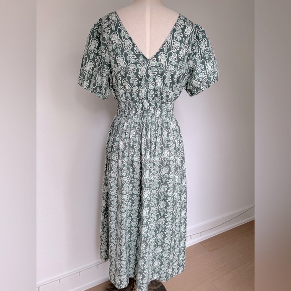 J. Crew Green and White Smocked Waist Poplin Midi Dress- Size 8 - Picture 4 of 4